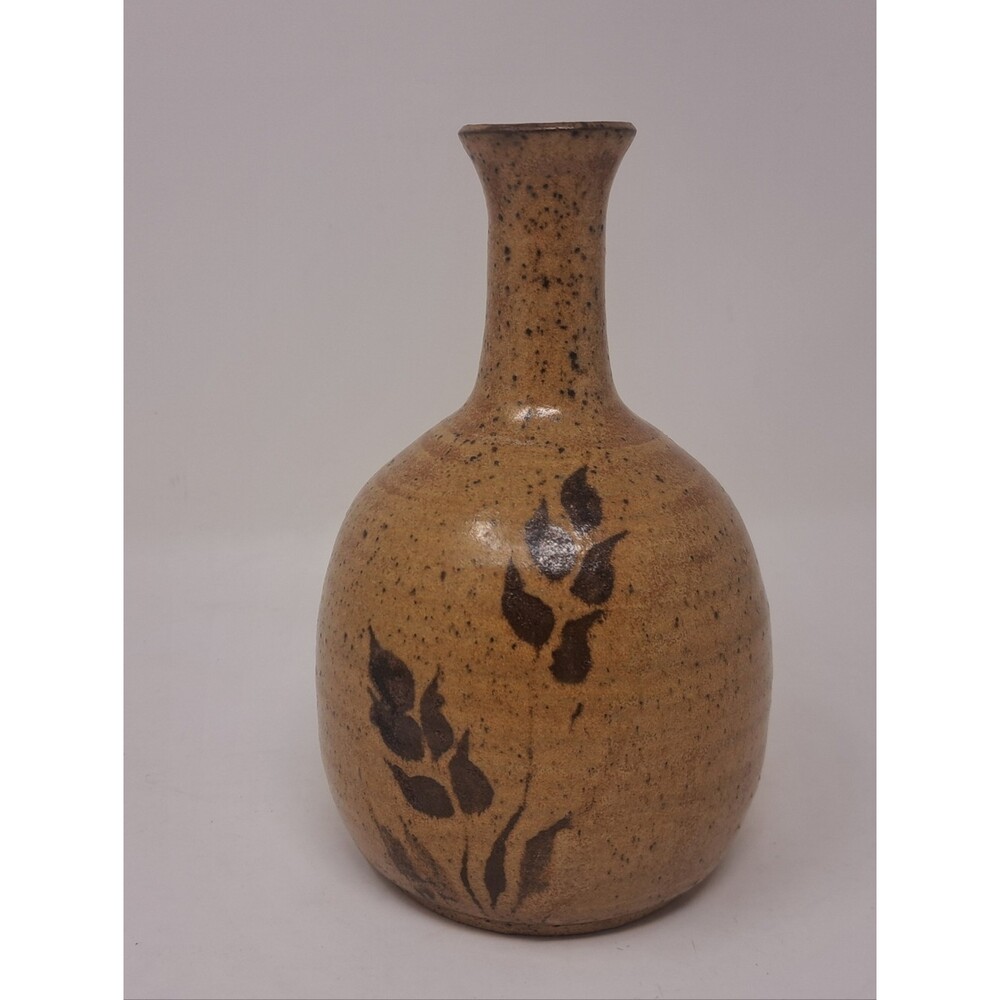 Vintage Studio Art Pottery Bud Vase Artist Signed Flowers Approx 70s 80s 7"H